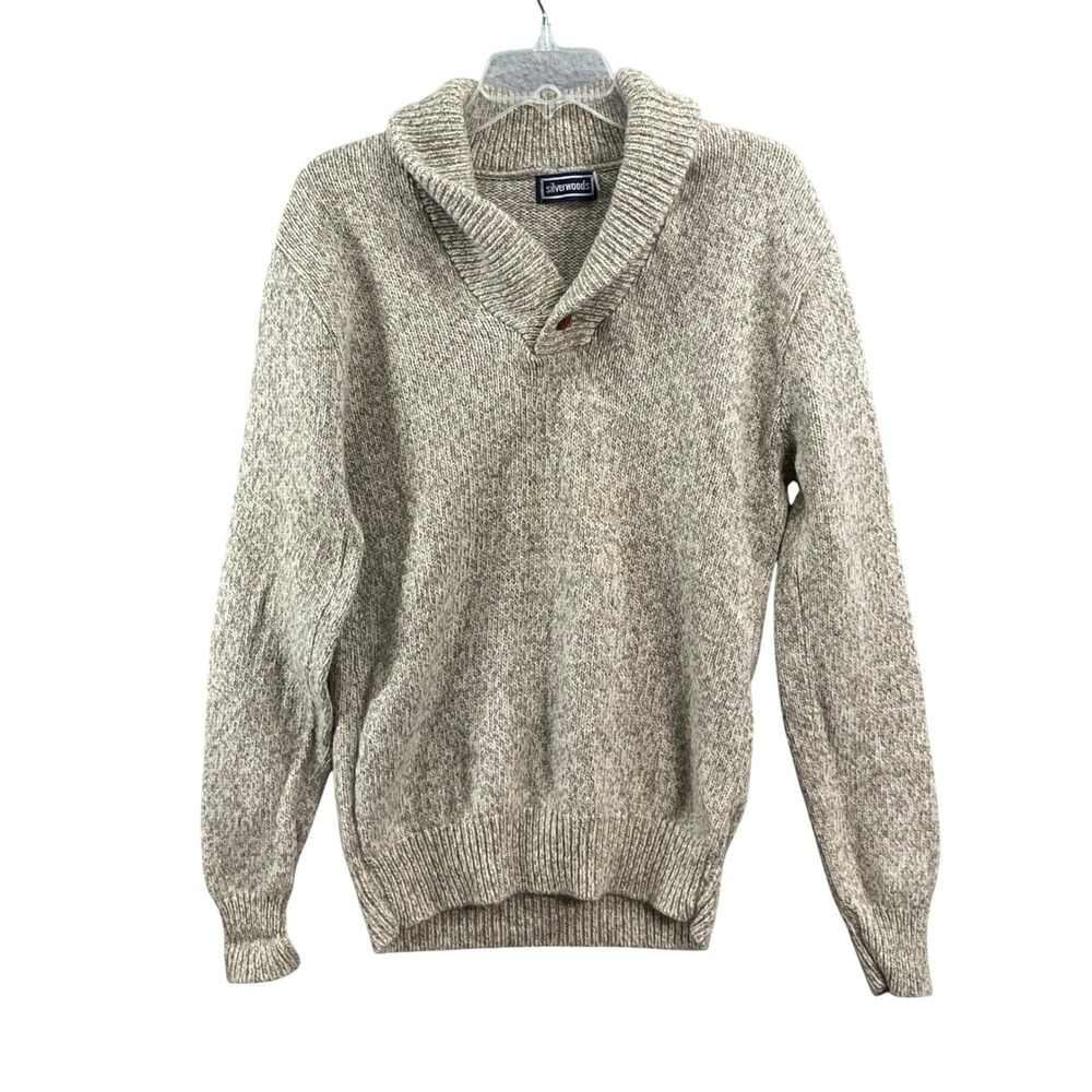 Silverwoods Shawl Collar Sweater Mens Large Tan Wool‎ Blend Marled Pullover Knit